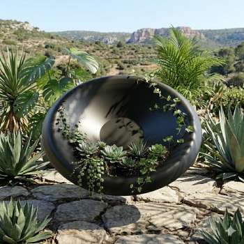 Pflanzschale schwarz aus Metall - Gartendekoration